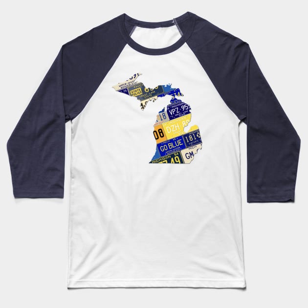 Michigan License Plates - Go Blue Baseball T-Shirt by sandekel